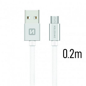 Swissten Textile Quick Charge Universalus Micro USB duomenų kabelis 0,2 m sidabro spalvos