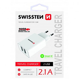 Swissten Premium USB įkroviklis 2.1A / 10.5W baltas