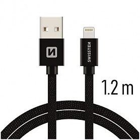 Swissten Textile Fast Charge 3A Lightning (MD818ZM/A) įkrovimo duomenų kabelis 1,2 m juodas