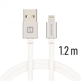 Swissten Textile Fast Charge 3A Lightning (MD818ZM/A) įkrovimo duomenų kabelis 1,2 m sidabrinis
