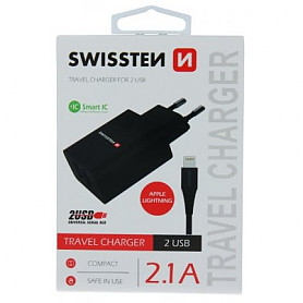 Swissten Smart IC Charger 2x USB 2.1A su Lightning laidu (MD818) 1,2 m juodas