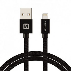 Swissten Textile Fast Charge 3A Lightning (MD818ZM/A) Įkrovimo duomenų kabelis 3m juodas